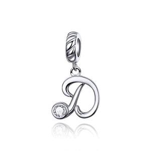 D Letter Initial Platinum Plated Sterling Silver Crystal Zircon Charm Bracelet Necklace