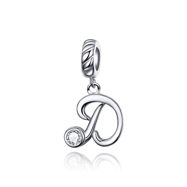 D Letter Initial Platinum Plated Sterling Silver Crystal Zircon Charm Bracelet Necklace