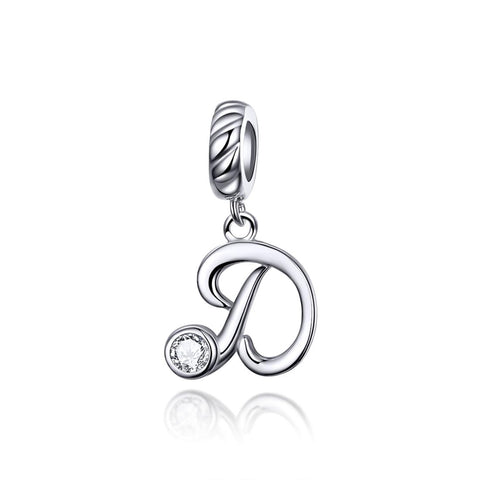 D Letter Initial Platinum Plated Sterling Silver Crystal Zircon Charm Bracelet Necklace