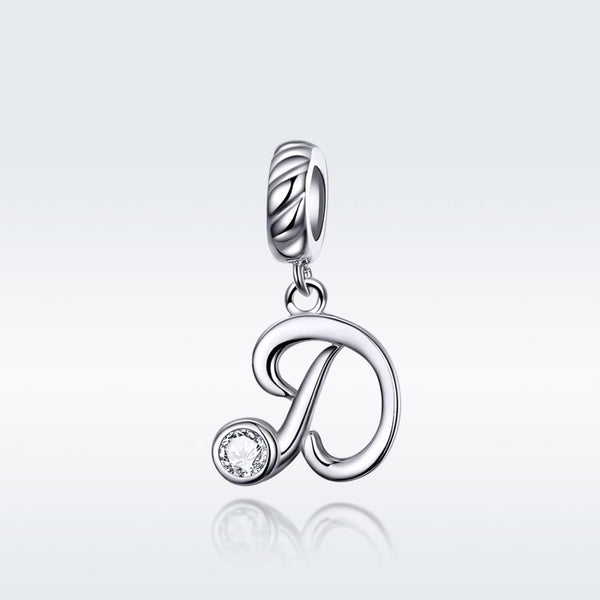 D Letter Initial Platinum Plated Sterling Silver Crystal Zircon Charm Bracelet Necklace