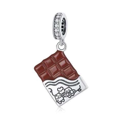 Chocolate Love Enamel Sterling Silver CZ Bead Charm Pendant Bracelet Necklace