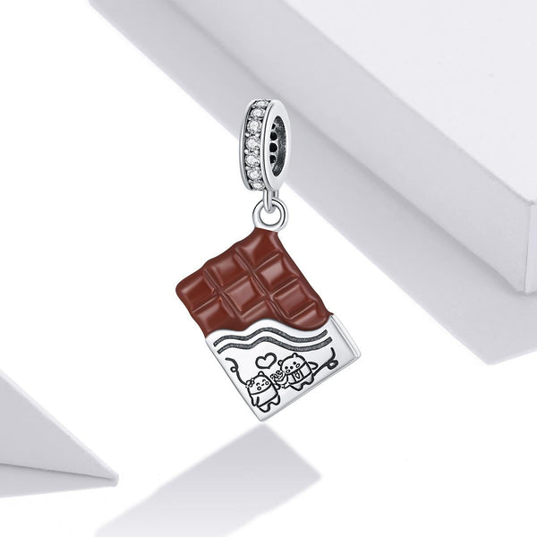 Chocolate Love Enamel Sterling Silver CZ Bead Charm Pendant Bracelet Necklace
