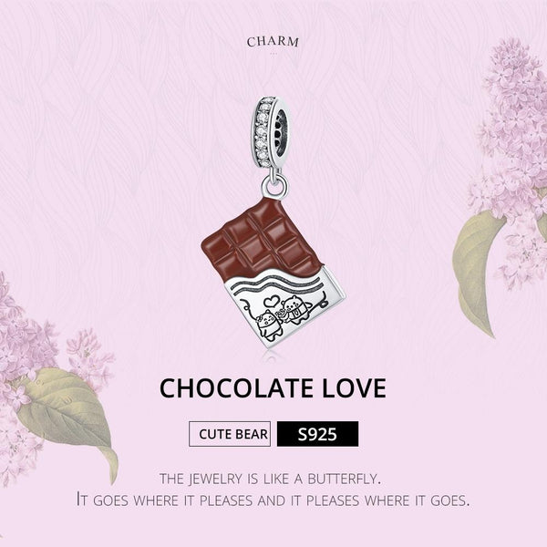 Chocolate Love Enamel Sterling Silver CZ Bead Charm Pendant Bracelet Necklace