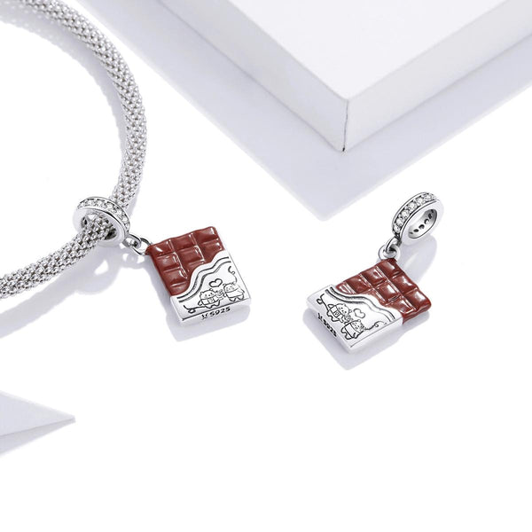 Chocolate Love Enamel Sterling Silver CZ Bead Charm Pendant Bracelet Necklace