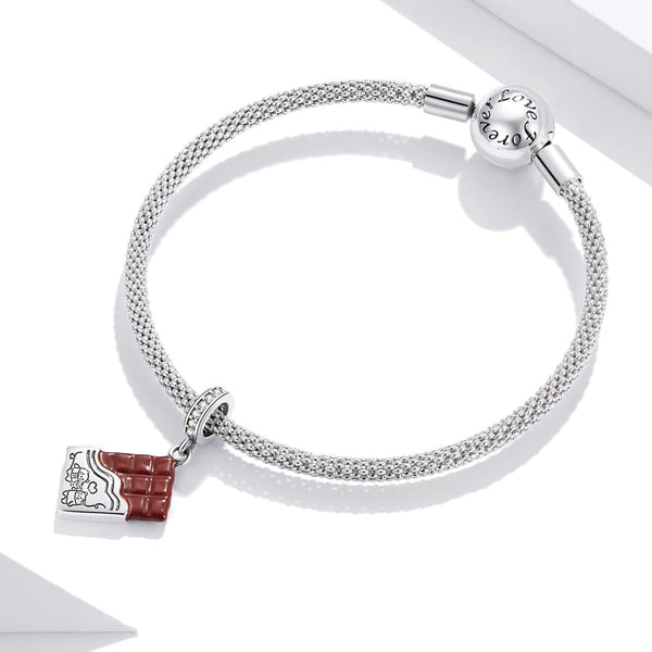 Chocolate Love Enamel Sterling Silver CZ Bead Charm Pendant Bracelet Necklace