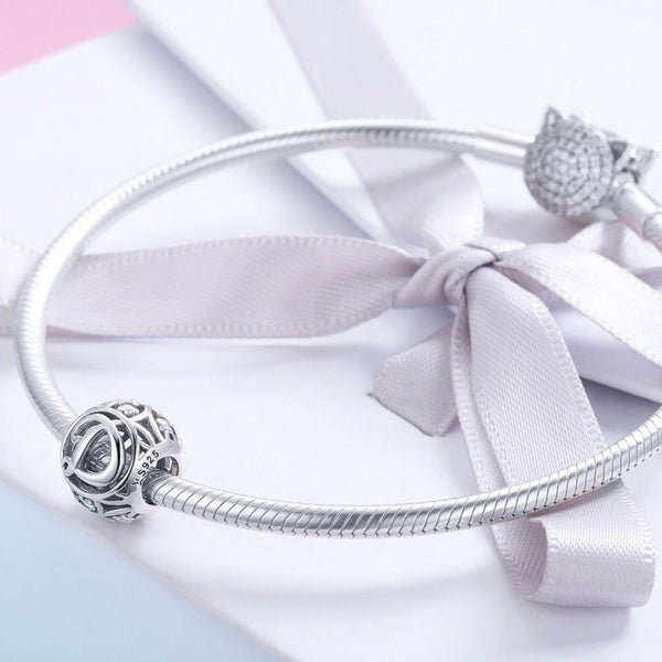D Initial Letter Sterling Silver Zircon CZ Bead Charm Bracelet Necklace