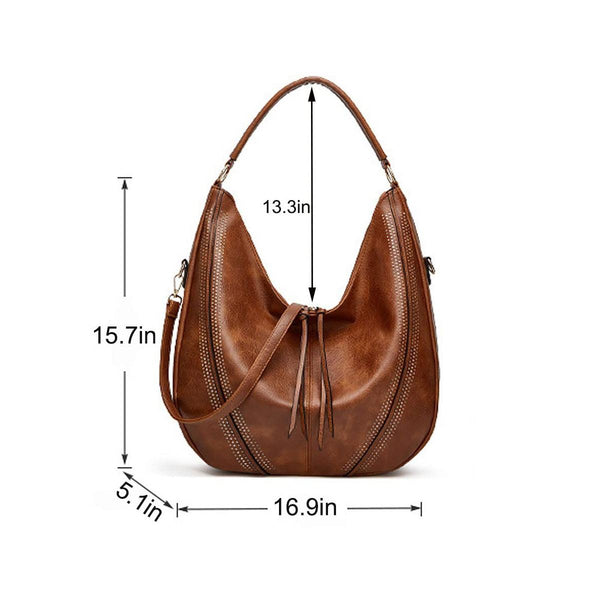 2 Pce Faux PU Leather Bucket Slouch Underarm Shoulder Bag handbag Purse Grey