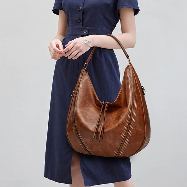 2 Pce Faux PU Leather Bucket Slouch Underarm Shoulder Bag handbag Purse Grey