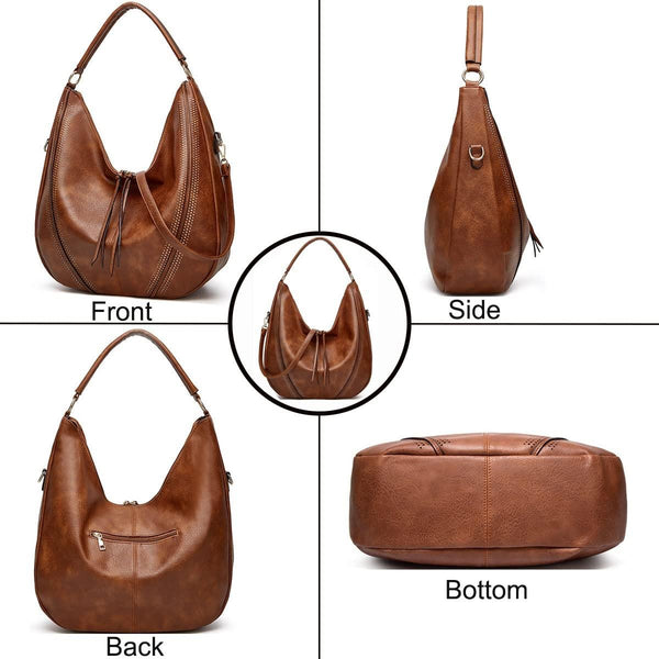 2 Pce Faux PU Leather Bucket Slouch Underarm Shoulder Bag handbag Purse Grey