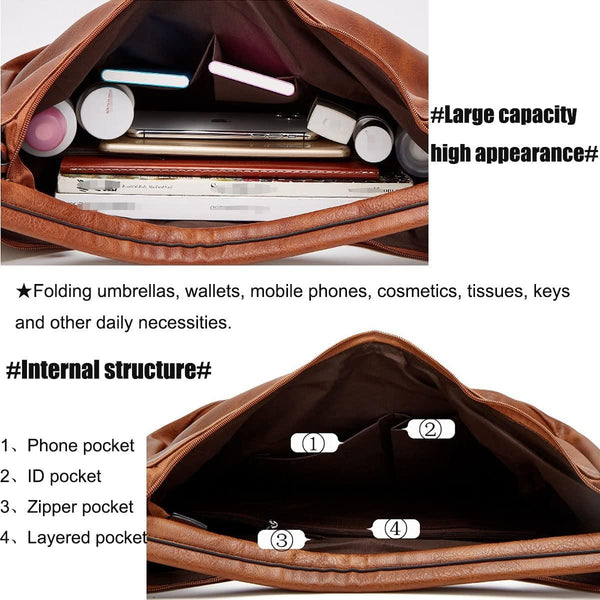 2 Pce Faux PU Leather Bucket Slouch Underarm Shoulder Bag handbag Purse Grey