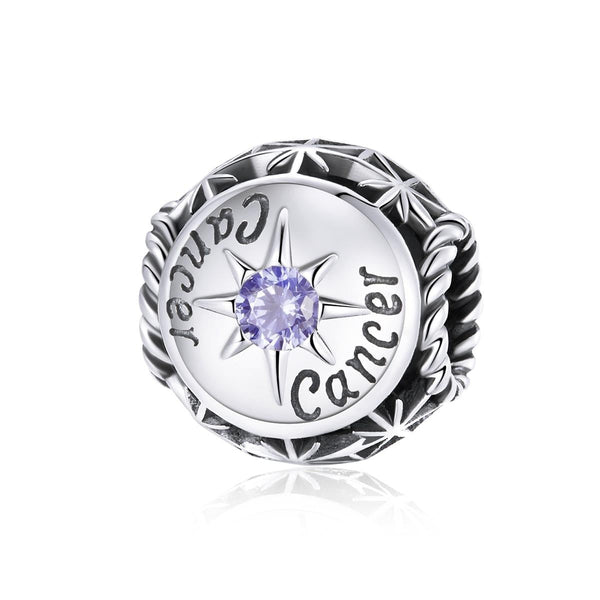 Cancer Zodiac Sterling Silver Zircon CZ Bead Charm Bracelet Necklace