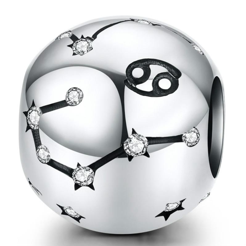 Cancer Zodiac Constellation Sterling Silver Zircon CZ Bead Charm Bracelet Necklace