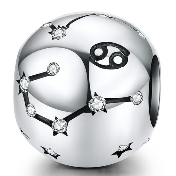 Cancer Zodiac Constellation Sterling Silver Zircon CZ Bead Charm Bracelet Necklace