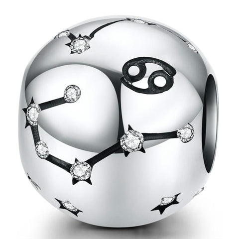 Cancer Zodiac Constellation Sterling Silver Zircon CZ Bead Charm Bracelet Necklace