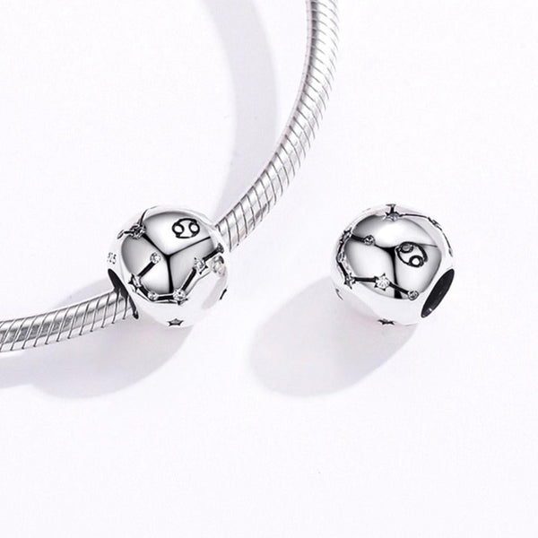 Cancer Zodiac Constellation Sterling Silver Zircon CZ Bead Charm Bracelet Necklace