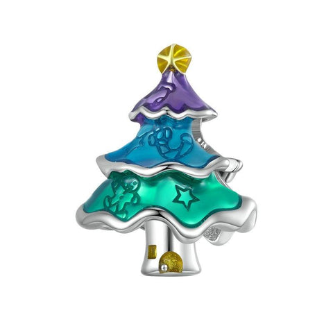 Christmas Xmas Tree Enamel Sterling Silver Bead Charm Bracelet Necklace