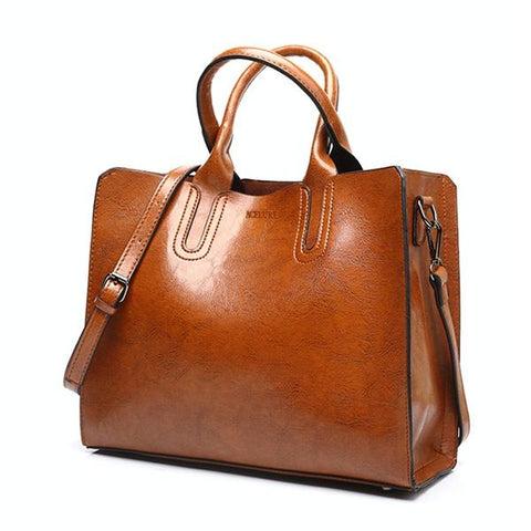 Wax Oil Look Faux PU Leather Womens Shoulder Crossbody Bag Handbag Brown
