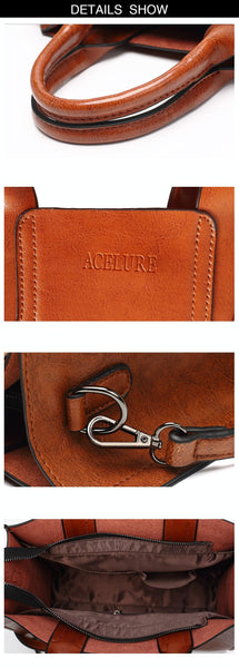 Wax Oil Look Faux PU Leather Womens Shoulder Crossbody Bag Handbag Brown