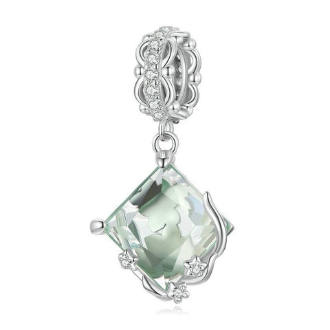 Pale Green Glass Flowers Sterling Silver Ziron CZ Bead Charm Bracelet Necklace