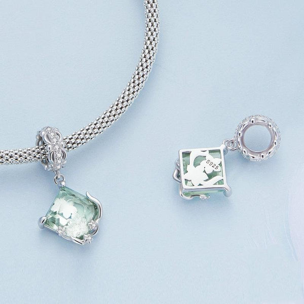 Pale Green Glass Flowers Sterling Silver Ziron CZ Bead Charm Bracelet Necklace