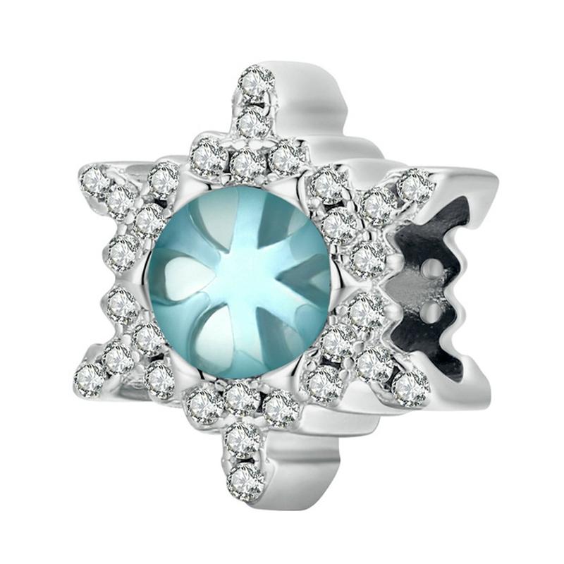 Snowflake Sterling Silver Zircon CZ Bead Charm Pendant Bracelet Necklace