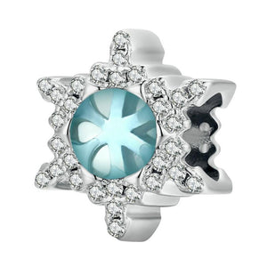 Snowflake Sterling Silver Zircon CZ Bead Charm Pendant Bracelet Necklace