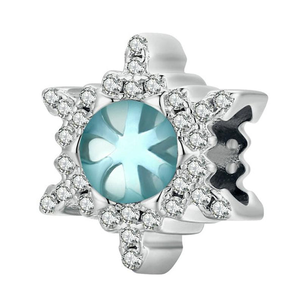 Snowflake Sterling Silver Zircon CZ Bead Charm Pendant Bracelet Necklace
