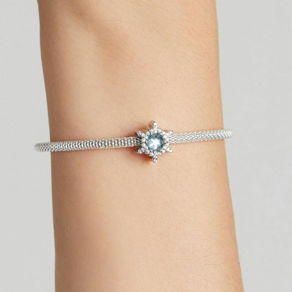 Snowflake Sterling Silver Zircon CZ Bead Charm Pendant Bracelet Necklace