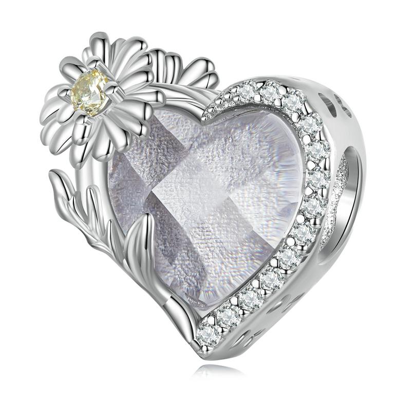 Diamond Daisy April Birthstone Birth Flower Sterling Silver Bead Charm Bracelet