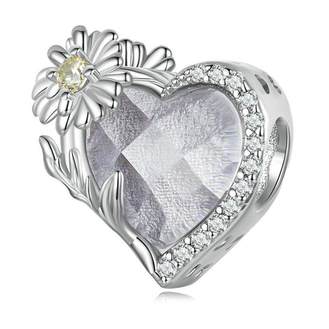 Diamond Daisy April Birthstone Birth Flower Sterling Silver Bead Charm Bracelet