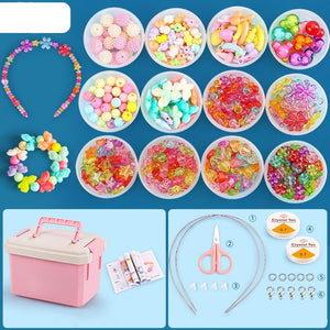 DIY Bracelet Necklace Jewellery Making Kit Kids Children 12 Designs Crystal
