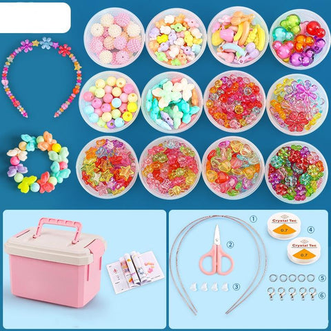 DIY Bracelet Necklace Jewellery Making Kit Kids Children 12 Designs Crystal