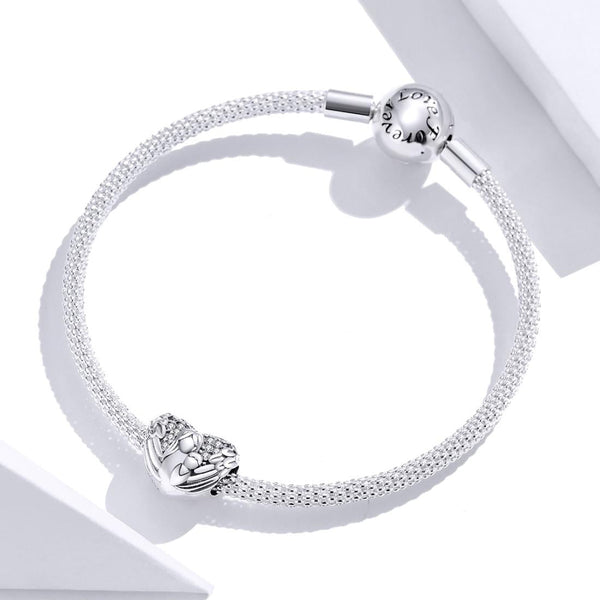 Motherly Love Heart Wings Sterling Silver Zircon CZ Bead Charm Bracelet Necklace