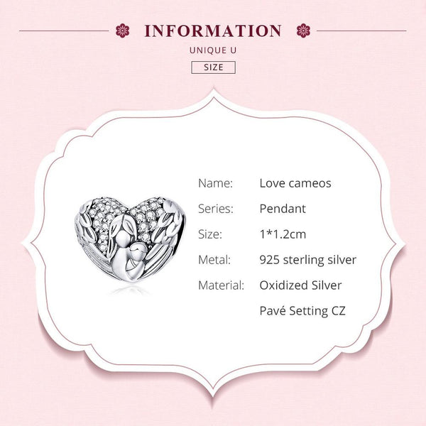 Motherly Love Heart Wings Sterling Silver Zircon CZ Bead Charm Bracelet Necklace