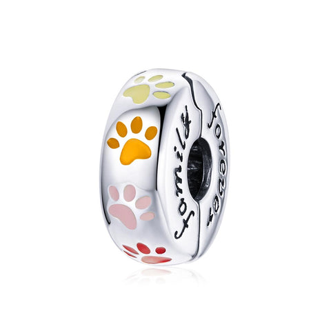 Forever Family Paw Prints Cat Dog Enamel Sterling Silver Bead Charm Bracelet Necklace