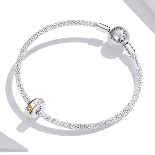 Forever Family Paw Prints Cat Dog Enamel Sterling Silver Bead Charm Bracelet Necklace