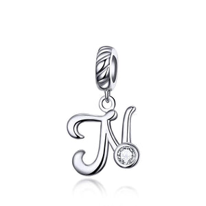 N Letter Initial Platinum Plated Sterling Silver Crystal Zircon Charm Bracelet Necklace