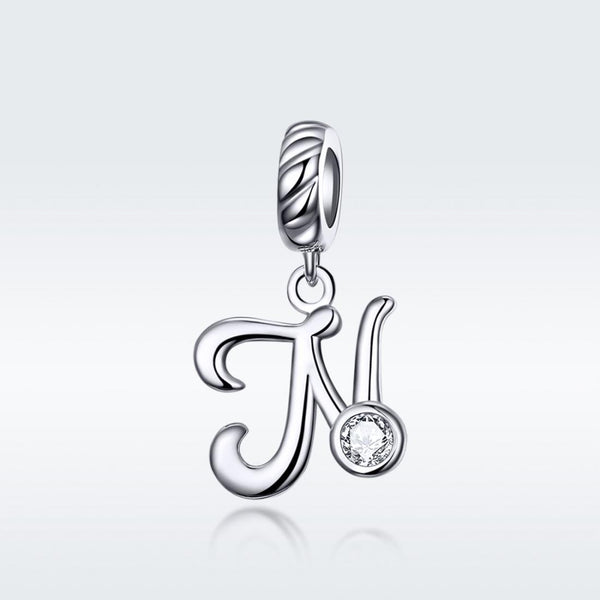 N Letter Initial Platinum Plated Sterling Silver Crystal Zircon Charm Bracelet Necklace
