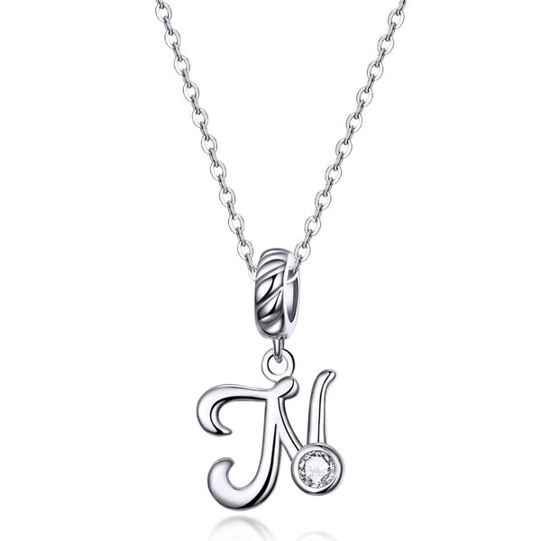 N Letter Initial Platinum Plated Sterling Silver Crystal Zircon Charm Bracelet Necklace