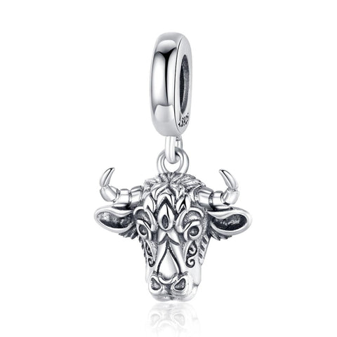 Taurus Bulls Head Sterling Silver Bead Charm Pendant Bracelet Necklace