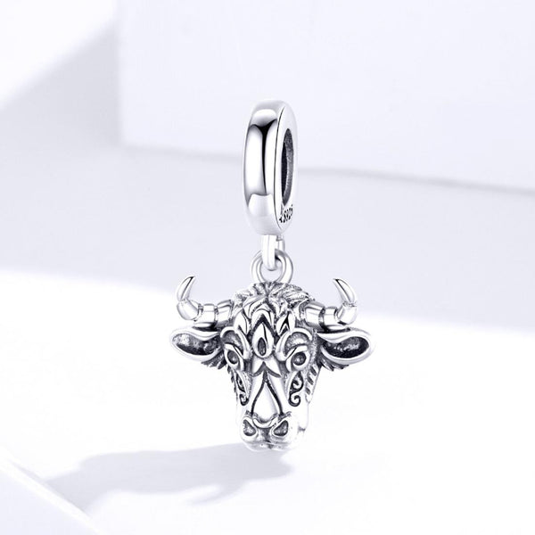 Taurus Bulls Head Sterling Silver Bead Charm Pendant Bracelet Necklace