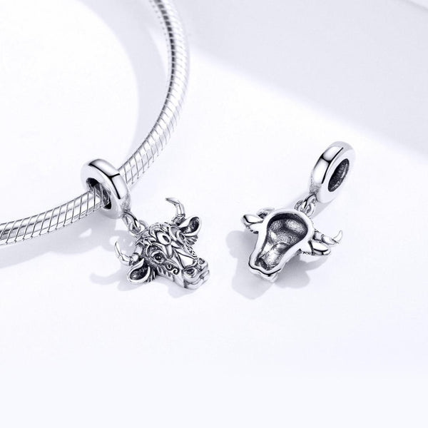 Taurus Bulls Head Sterling Silver Bead Charm Pendant Bracelet Necklace