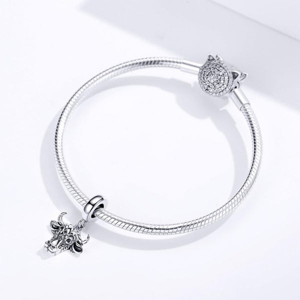 Taurus Bulls Head Sterling Silver Bead Charm Pendant Bracelet Necklace
