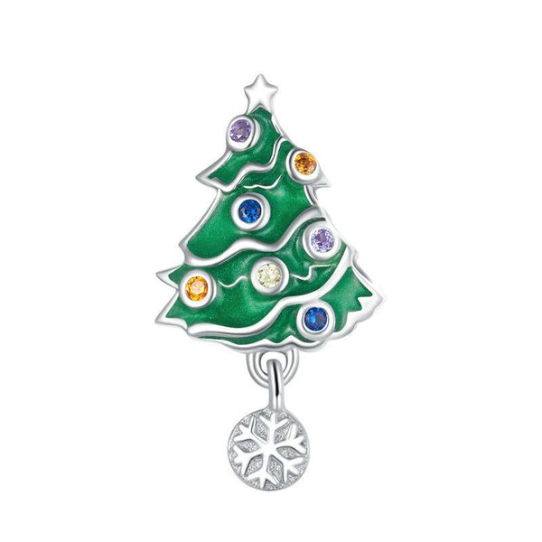 Christmas Tree Enamel Sterling Silver Bead Charm Bracelet Necklace Pendant