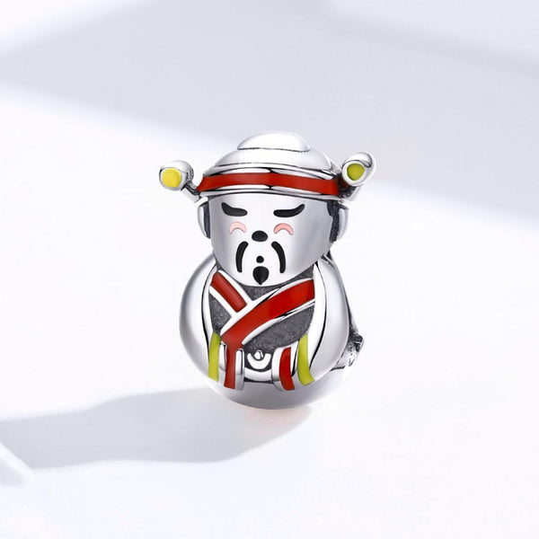 Oriental Man Enamel Sterling Silver Bead Charm Pendant Bracelet Necklace