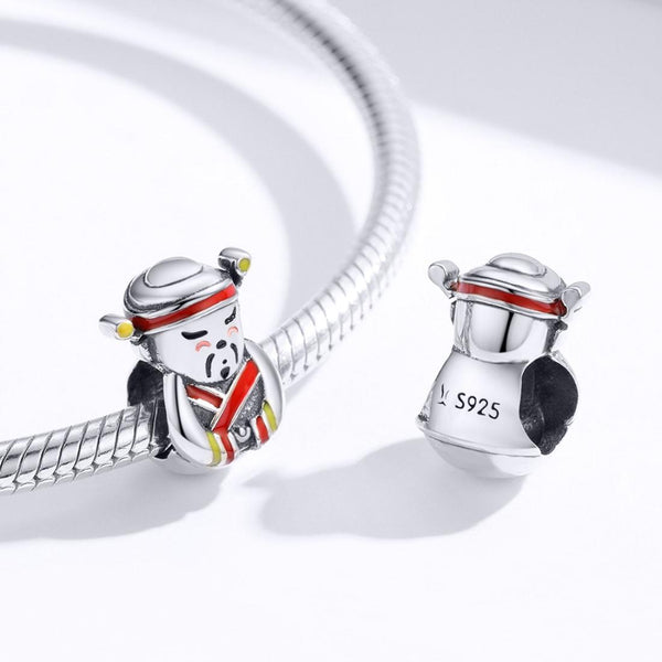 Oriental Man Enamel Sterling Silver Bead Charm Pendant Bracelet Necklace