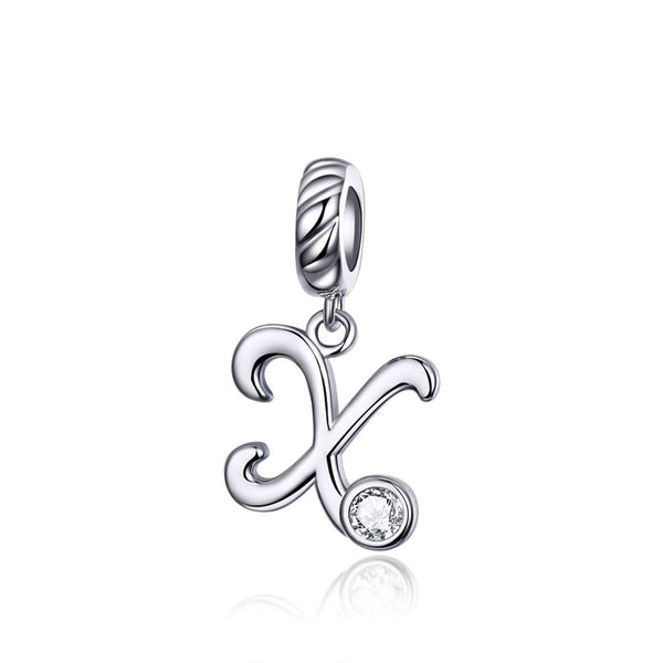 X Letter Initial Platinum Plated Sterling Silver Crystal Zircon Charm Bracelet Necklace
