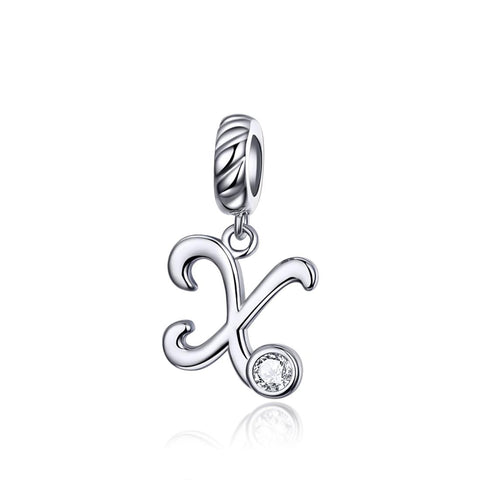X Letter Initial Platinum Plated Sterling Silver Crystal Zircon Charm Bracelet Necklace