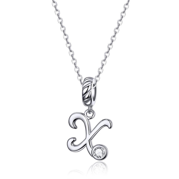 X Letter Initial Platinum Plated Sterling Silver Crystal Zircon Charm Bracelet Necklace