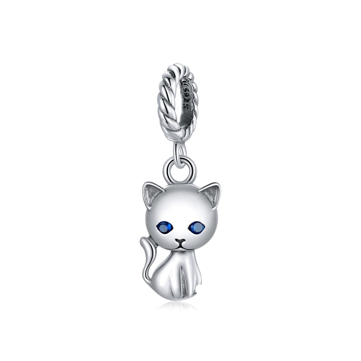 Cat Kitty Kitten Sterling Silver Ziron CZ Bead Charm Bracelet Necklace
